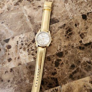Rousseau Arabic Numerals 39mm Case Ladies Watch gold leather strap